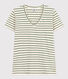 Tee-shirt Le Droit col V en coton rayé femme