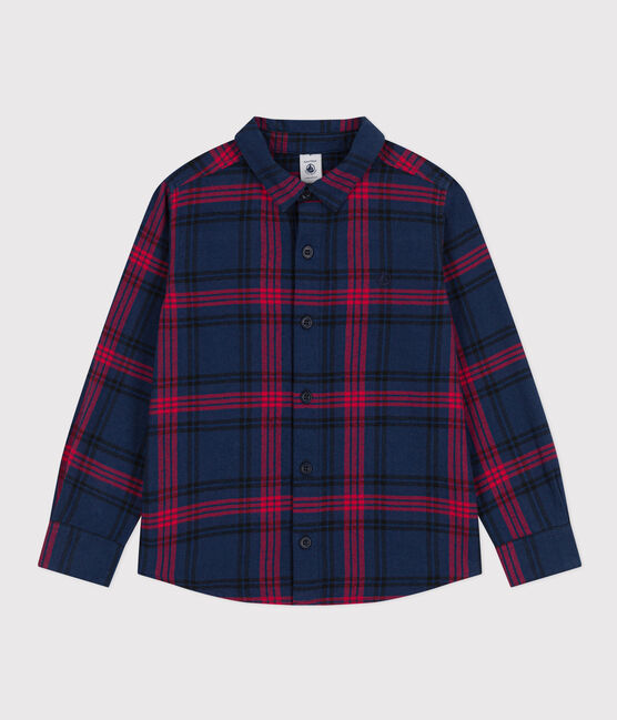Chemise à carreaux en flanelle de coton enfant garçon bleu SMOKING/blanc MULTICO