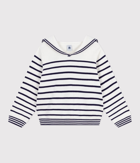 Pull marin enfant en coton à rayures bleu MARSHMALLOW/ SOIR