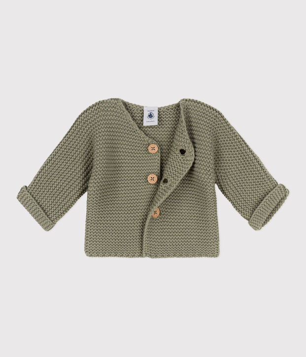 Cardigan b&eacute;b&eacute; tricot point mousse en coton vert