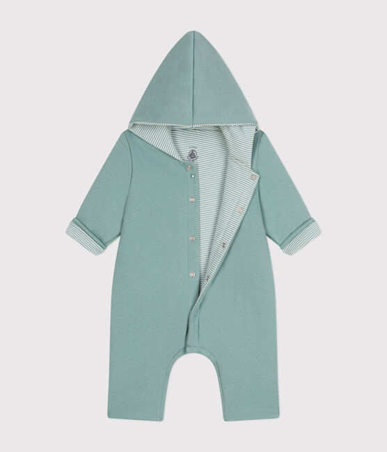 Combinaison longue ouatinée à capuche en coton bébé vert PAUL