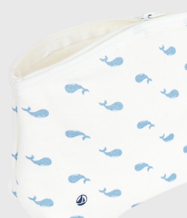 Pochette b&eacute;b&eacute; en coton imprim&eacute; baleines blanc/bleu