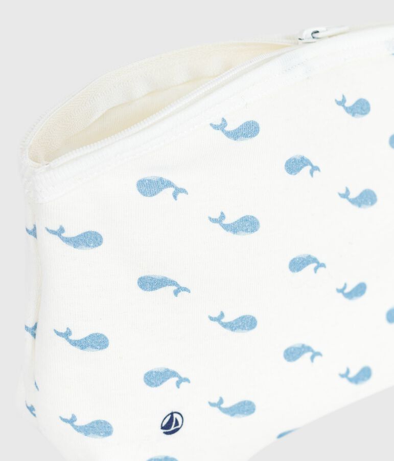 Pochette b&eacute;b&eacute; en coton imprim&eacute; baleines MARSHMALLOW/ ADRIATIC