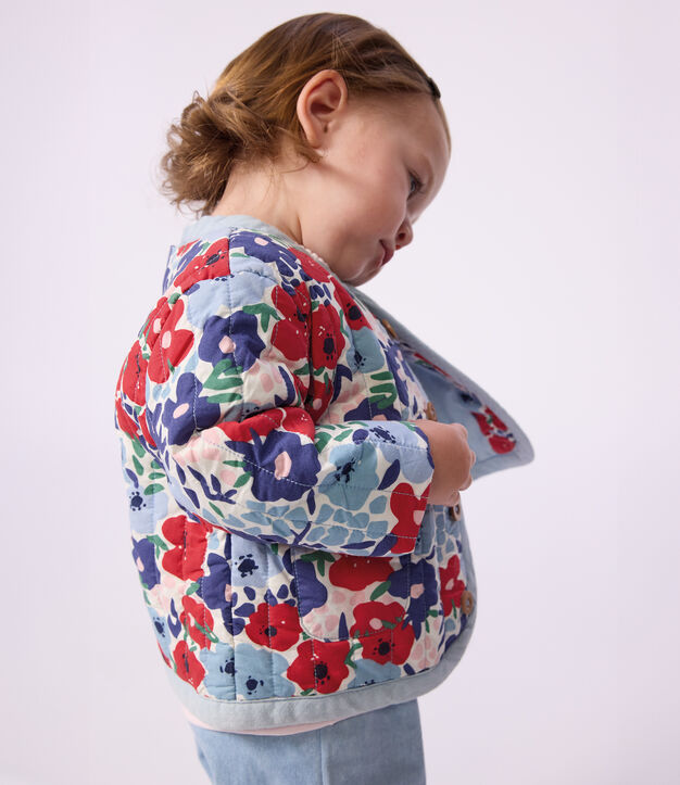 Veste b&eacute;b&eacute; en coton matelass&eacute;e, imprim&eacute;e fleurs blanc/multicouleur