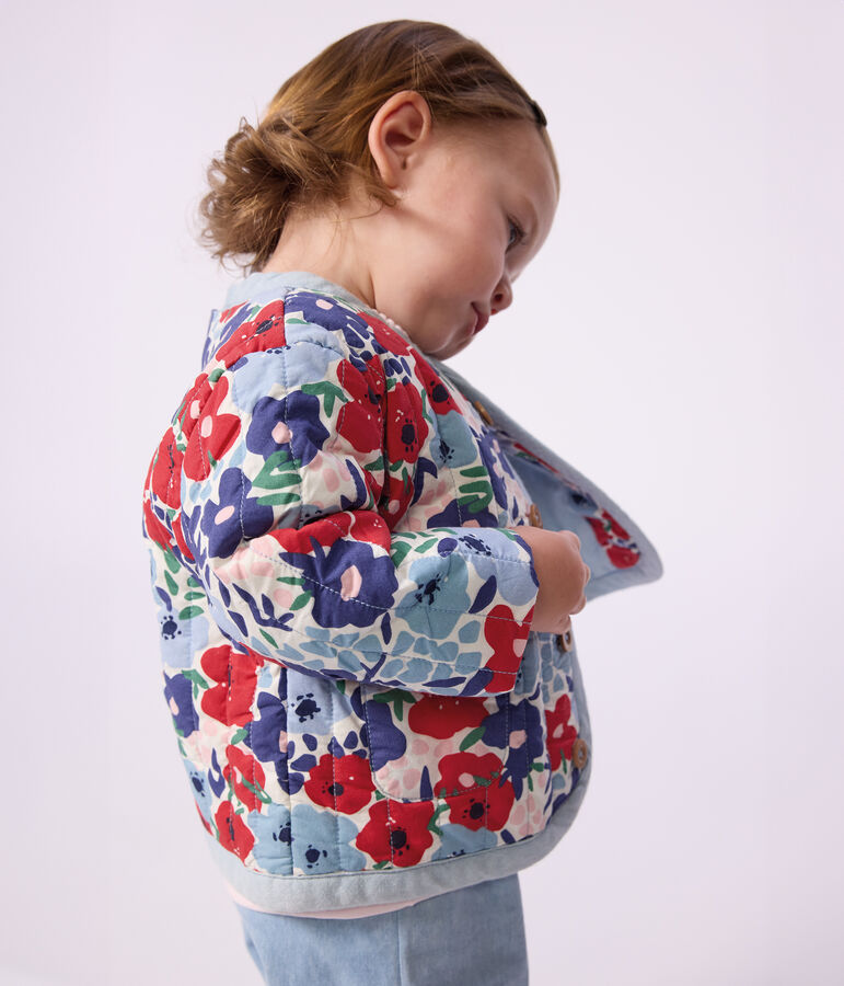 Veste b&eacute;b&eacute; en coton matelass&eacute;e, imprim&eacute;e fleurs blanc MARSHMALLOW/blanc MULTICO