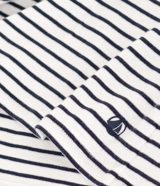 Tee-shirt l'Iconique manches longues en coton rayé femme blanc MARSHMALLOW/bleu SMOKING
