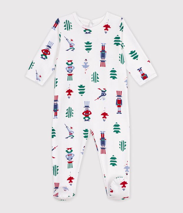 Pyjama b&eacute;b&eacute; en molleton ouverture dos imprim&eacute; No&euml;l blanc/multicouleur