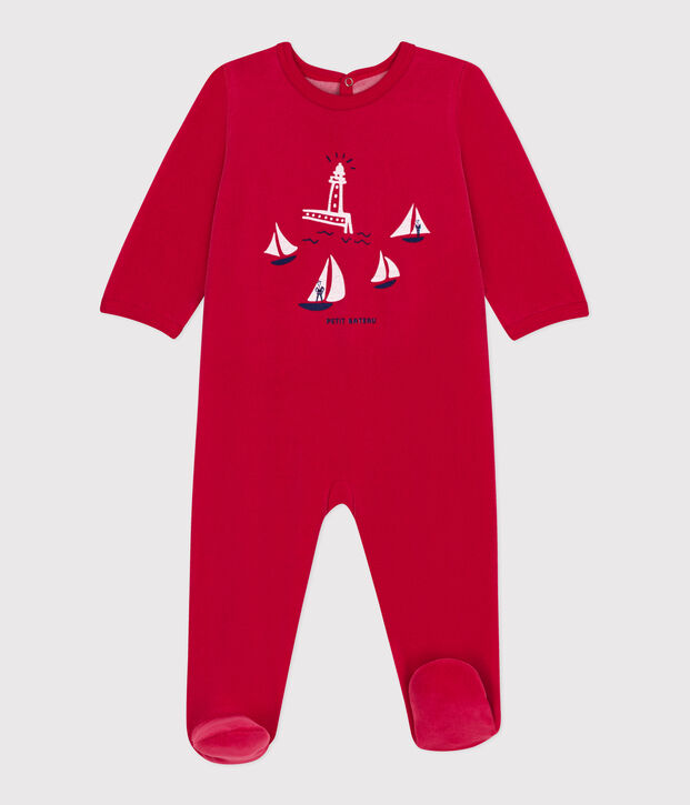Pyjama b&eacute;b&eacute; en velours ouverture au dos rouge