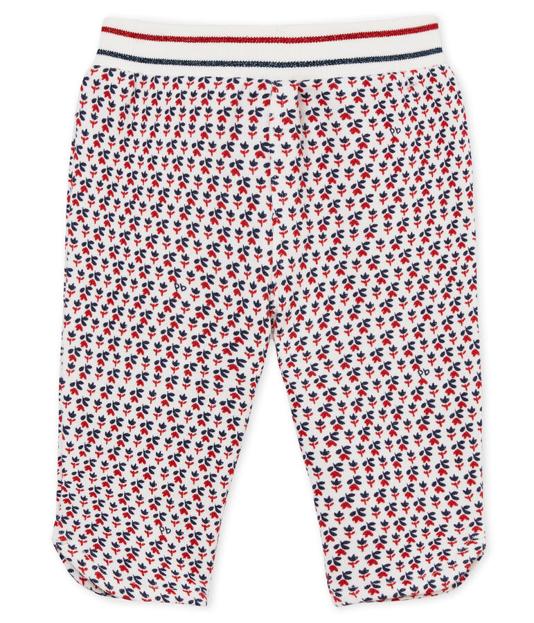 Pantalon b&eacute;b&eacute; fille en molleton imprim&eacute; blanc/multicouleur