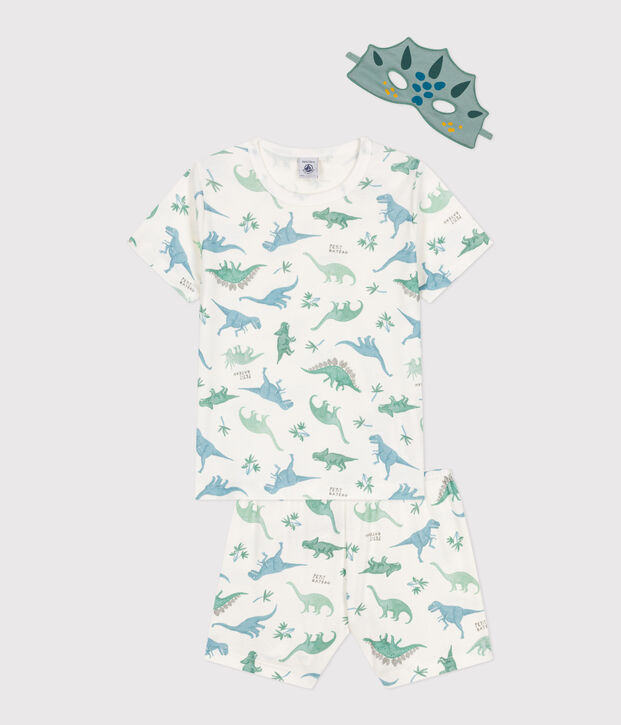 Pyjama short d&eacute;guisement enfant en coton imprim&eacute; dinosaures blanc/multicouleur