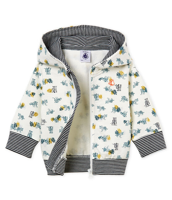 Sweatshirt à capuche zippé bébé garçon imprimé blanc MARSHMALLOW/blanc MULTICO