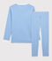 Pyjama milleraies bleu fille/garçon en coton biologique bleu BRASIER/gris MARSHMALLOW