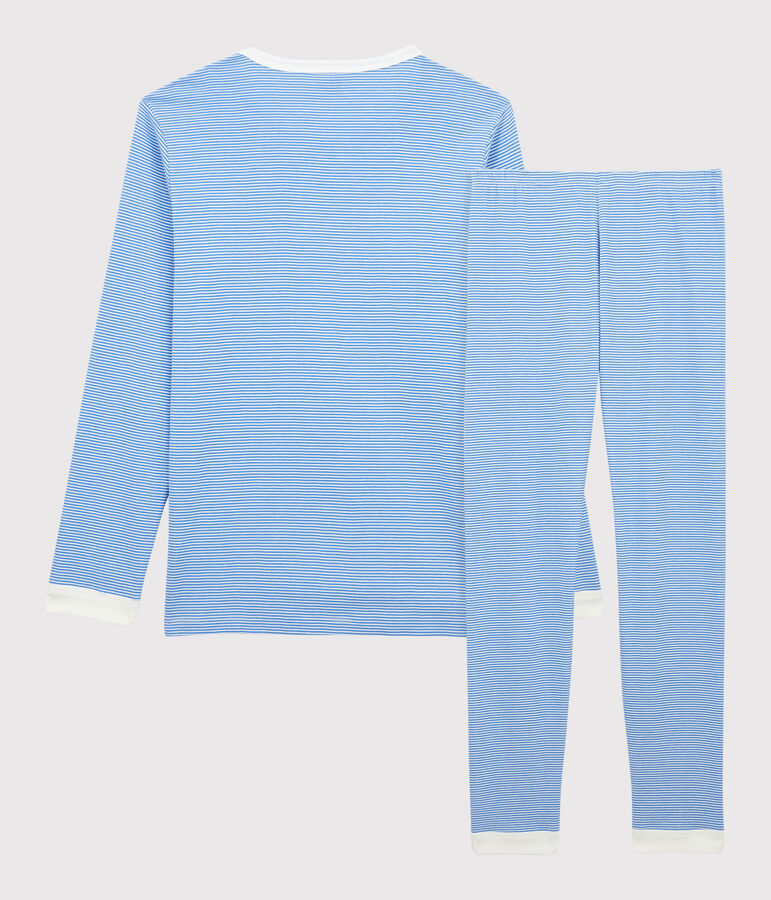 Pyjama milleraies bleu fille/gar&ccedil;on en coton biologique bleu/blanc