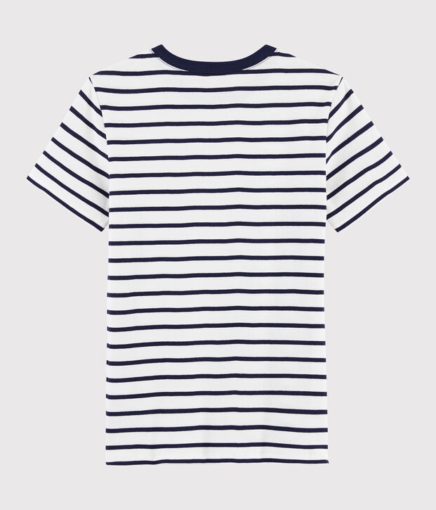 T-shirt col rond iconique en coton ray&eacute; Femme blanc/bleu