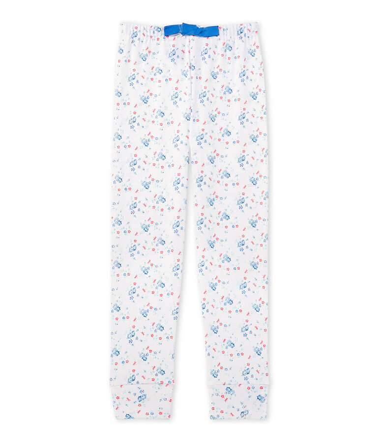 Bas de pyjama fille imprim&eacute; &agrave; coordonner blanc ECUME/bleu BLEU/ MULTICO