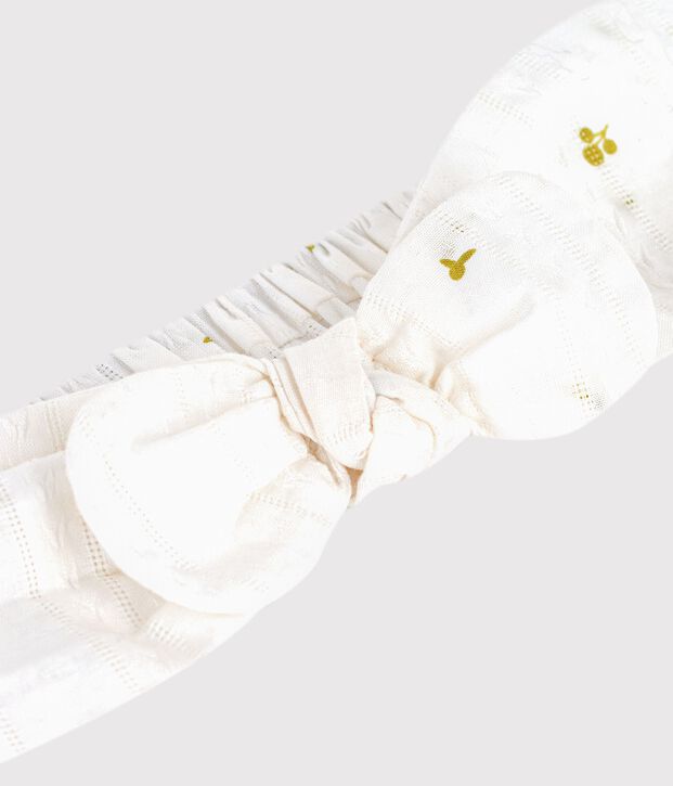 Bandeau enfant en popeline imprim&eacute; fleurs blanc/vert