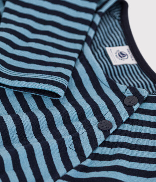 Robe manches longues en tubique &agrave; rayures enfant fille bleu/bleu