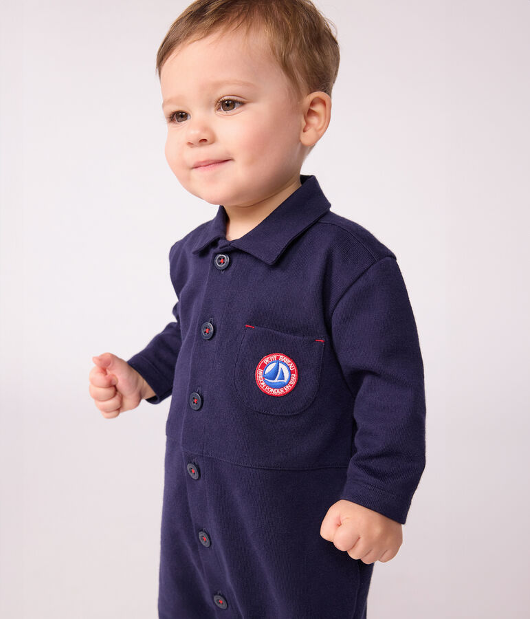 Combinaison longue b&eacute;b&eacute; en coton uni, style pompiste bleu SOIR