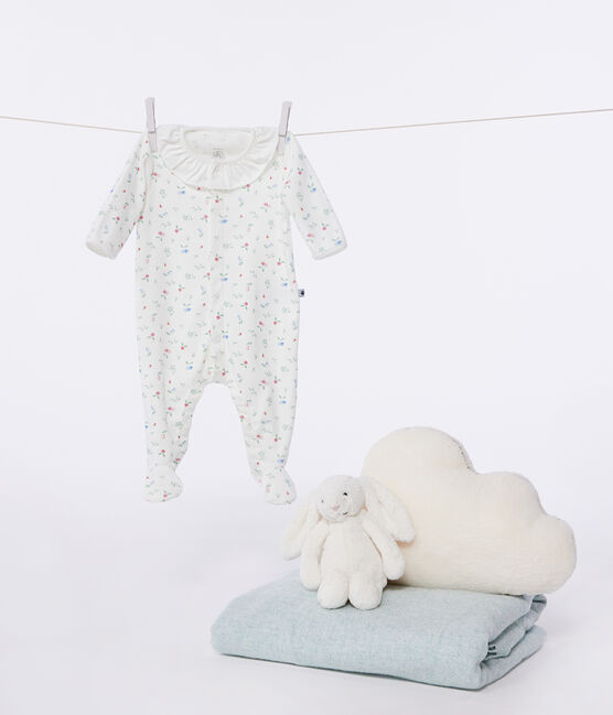 Pyjama bébé en coton à col fleuri blanc MARSHMALLOW/blanc MULTICO
