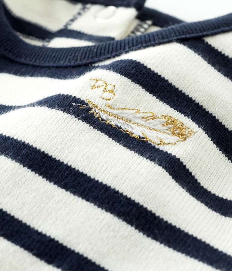 Robe manches longues bi-mati&egrave;re b&eacute;b&eacute; fille beige COQUILLE/bleu SMOKING