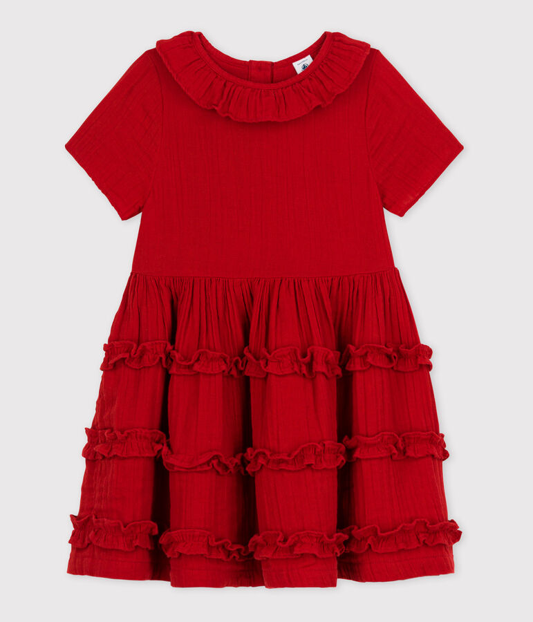 Robe manches courtes en gaze de coton enfant fille STOP
