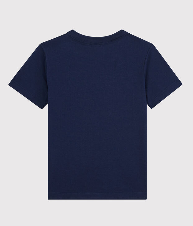 T-shirt manches courtes en coton enfant gar&ccedil;on bleu fonc&eacute;