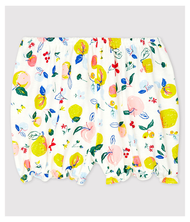 Culotte bloomer imprim&eacute;e en gorcella b&eacute;b&eacute; fille. blanc MARSHMALLOW/blanc MULTICO