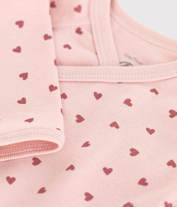 Body crois&eacute;s manches longues en coton b&eacute;b&eacute; rose/rose