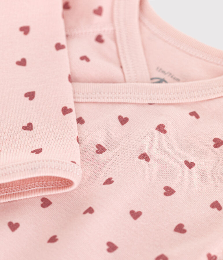 Body crois&eacute;s manches longues en coton b&eacute;b&eacute; rose/rose