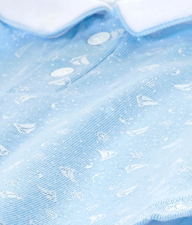 Combinaison guimpe b&eacute;b&eacute; gar&ccedil;on bi-mati&egrave;re bleu/blanc
