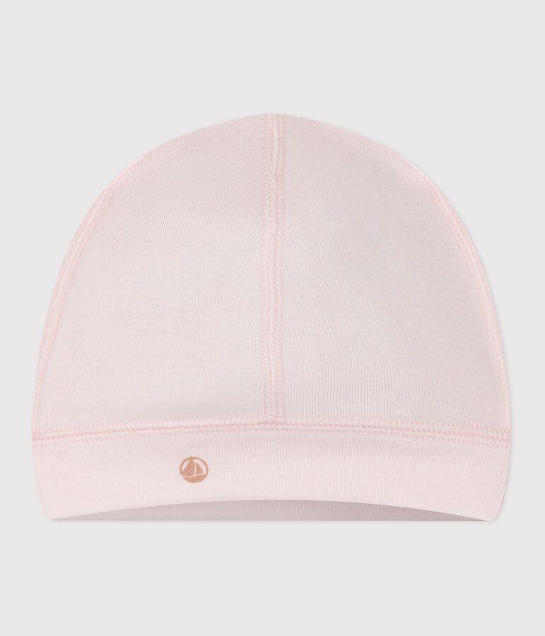 Bonnet b&eacute;b&eacute; en coton uni rose FLEUR