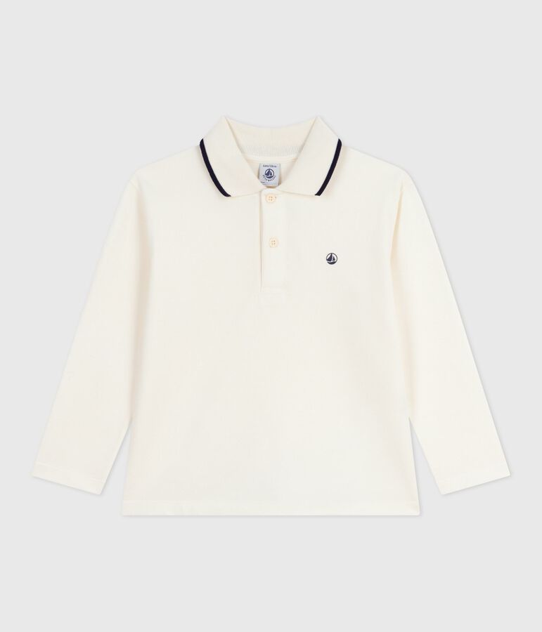 Polo enfant en coton &agrave; manches longues imprim&eacute; &eacute;cru MILK