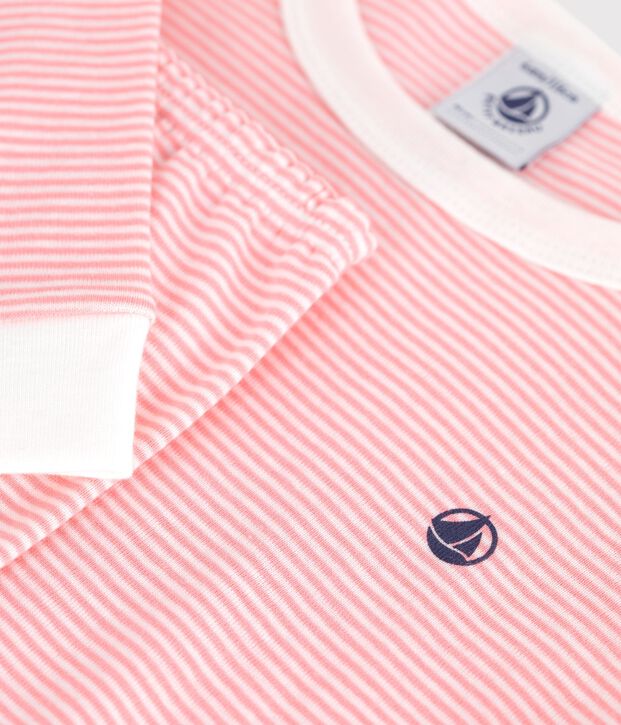 Pyjama tr&egrave;s ajust&eacute; enfant en coton &agrave; rayures rose/blanc