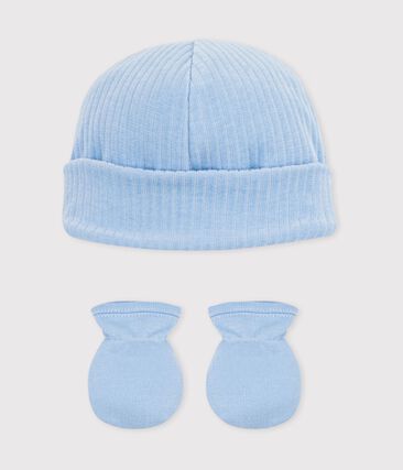 Lot de bonnet et moufles bébé en coton (Petit Bateau) - Image 1