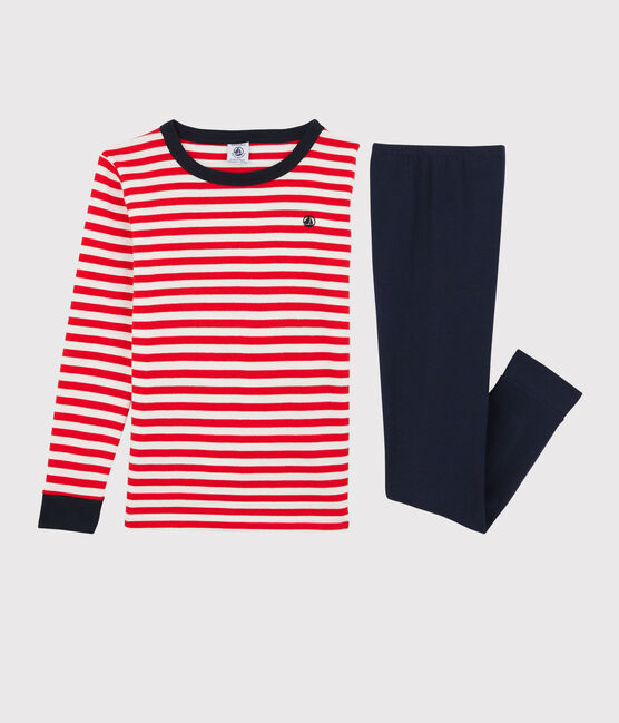 Pyjama snugfit à rayures rouges petit garçon en coton biologique rouge PEPS/blanc MULTICO
