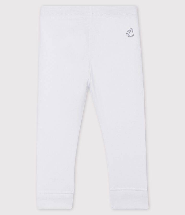 Legging b&eacute;b&eacute; fille en c&ocirc;te 1x1 unie blanc MARSHMALLOW