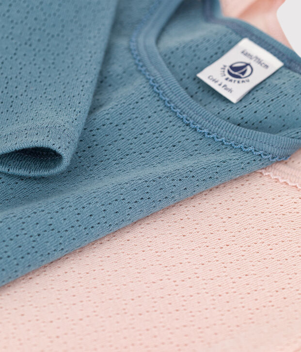 Tee-shirts manches longues petite fille en coton ajour&eacute; multicouleur