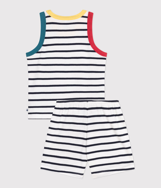 Pyjama short enfant en coton d&eacute;bardeur &agrave; rayures blanc/bleu