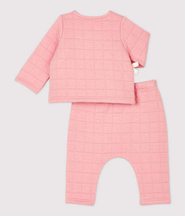 Ensemble 2 pi&egrave;ces b&eacute;b&eacute; matelass&eacute;s en coton biologique rose