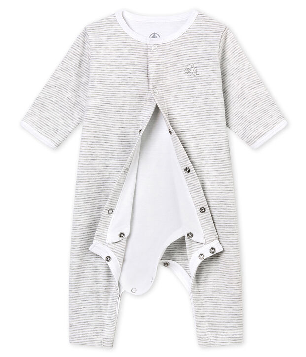 Dors bien sans pieds b&eacute;b&eacute; mixte avec body int&eacute;gr&eacute; gris/blanc