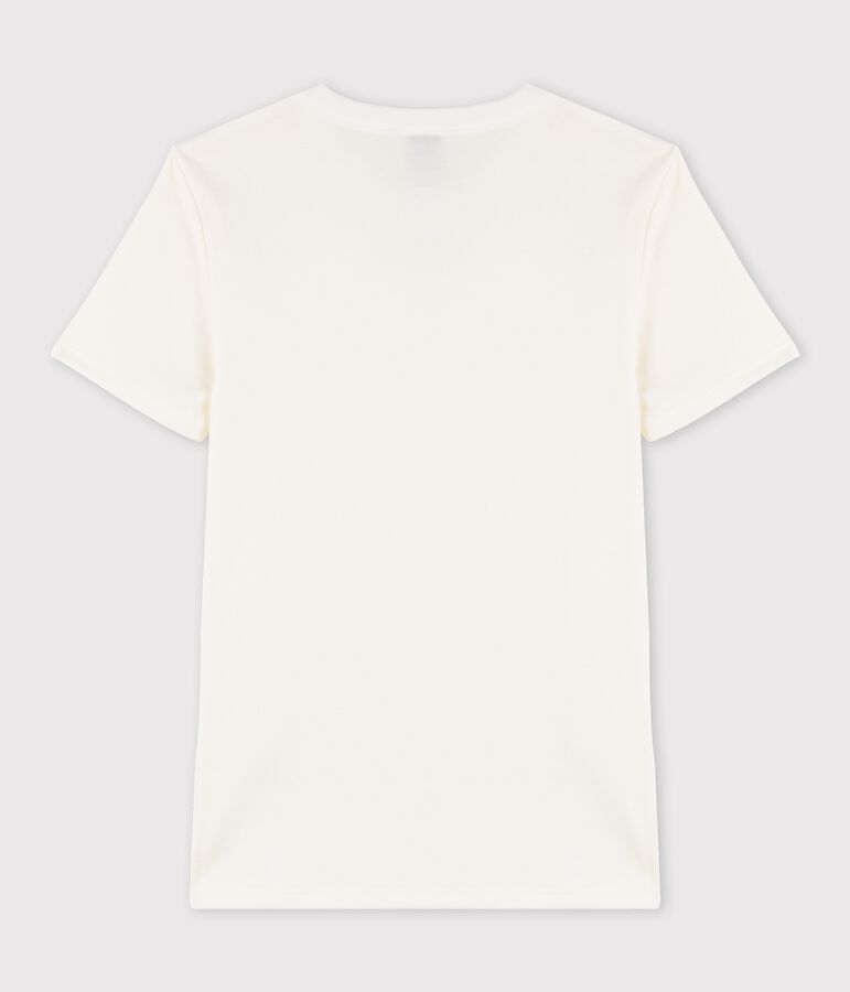 T-shirt col rond  s&eacute;rigraphi&eacute; en coton Femme blanc