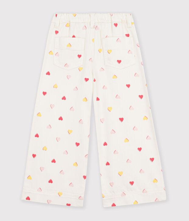 Pantalon wide leg enfant en coton &eacute;cru/multicouleur