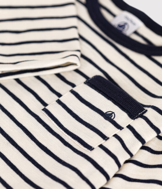 Tee-shirt manches longues en jersey bébé blanc AVALANCHE/bleu SMOKING