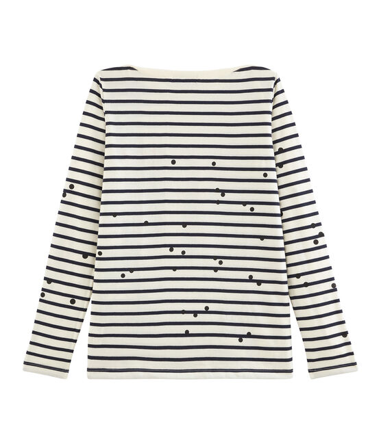 Tee shirt marinière femme beige COQUILLE/bleu SMOKING