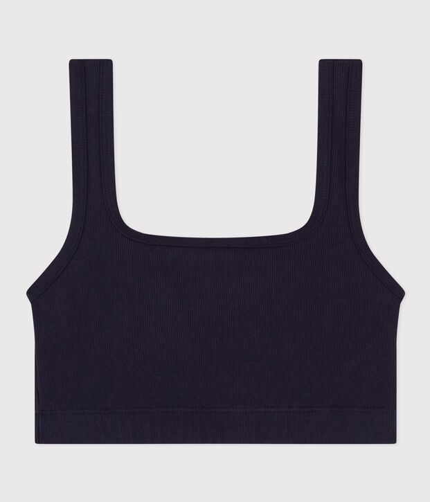 Brassi&egrave;re unie en coton et &eacute;lasthanne femme bleu marine