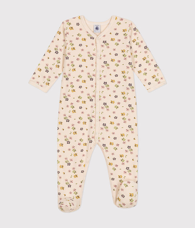 Pyjama en molleton gratt&eacute; imprim&eacute; fleurs b&eacute;b&eacute; &eacute;cru/multicouleur