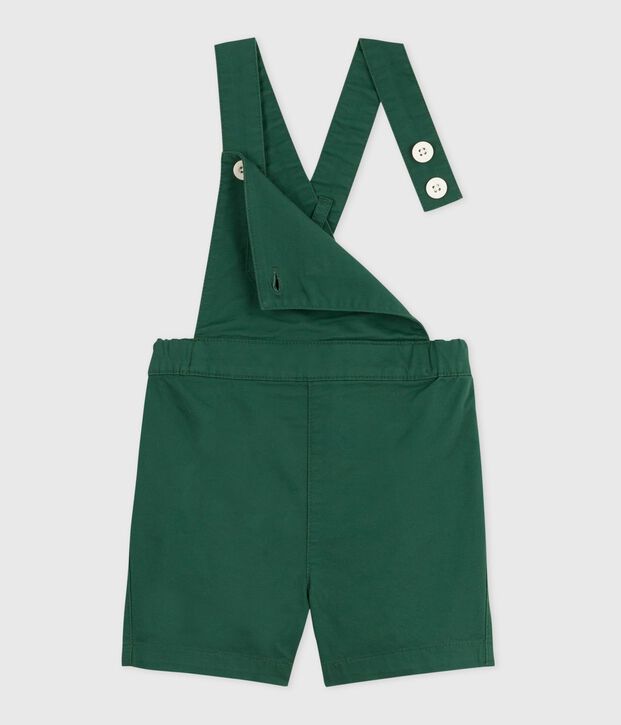 Salopette b&eacute;b&eacute; en serge de coton jambes courtes, unie vert