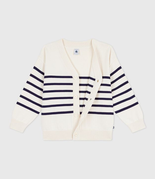 Cardigan enfant en coton ray&eacute; bleu/bleu