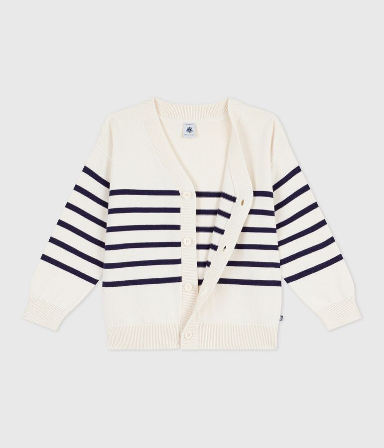Cardigan enfant en coton ray&eacute; bleu MILK/ SOIR