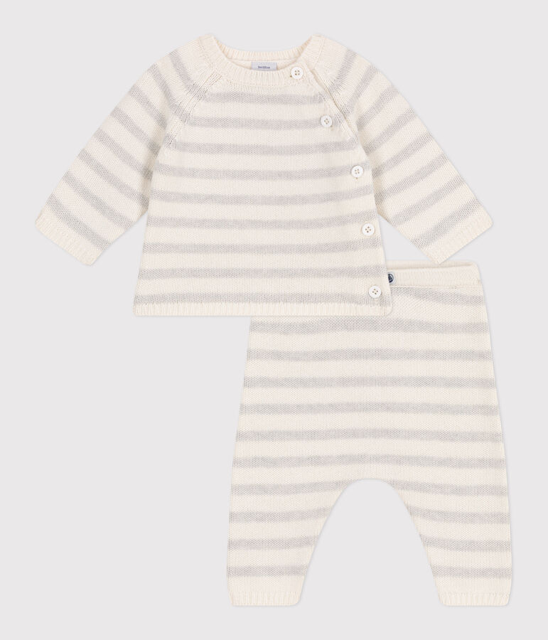 Ensemble b&eacute;b&eacute; deux pi&egrave;ces en tricot laine et coton blanc MARSHMALLOW/ MONTELIMAR